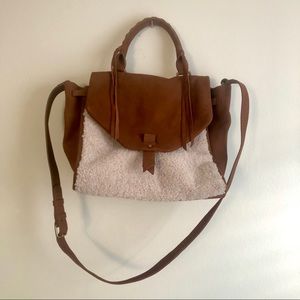 Lucky Brand Suede Fringe Sherpa Cross Body Purse